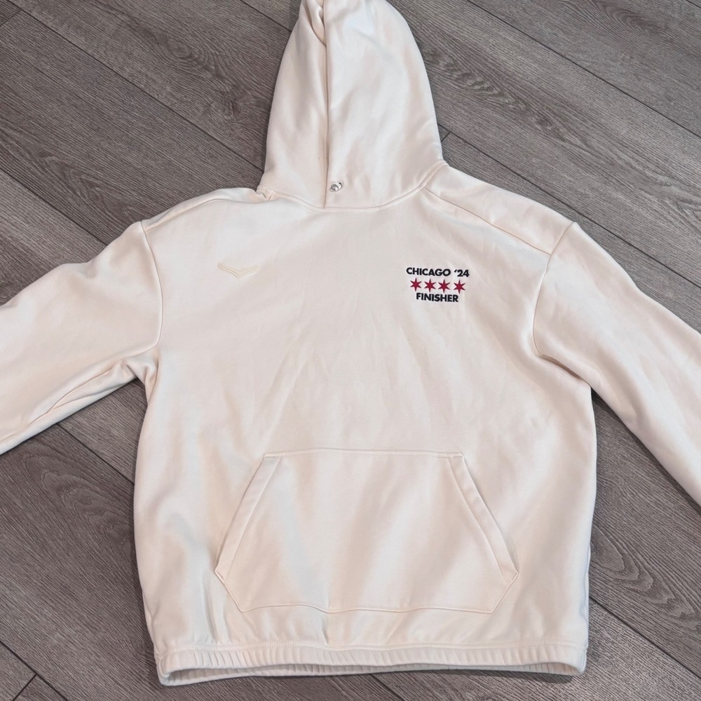 Hoka One One Hoodie Mens Small Cream Chicago‎ '24 Finisher Running Athletic